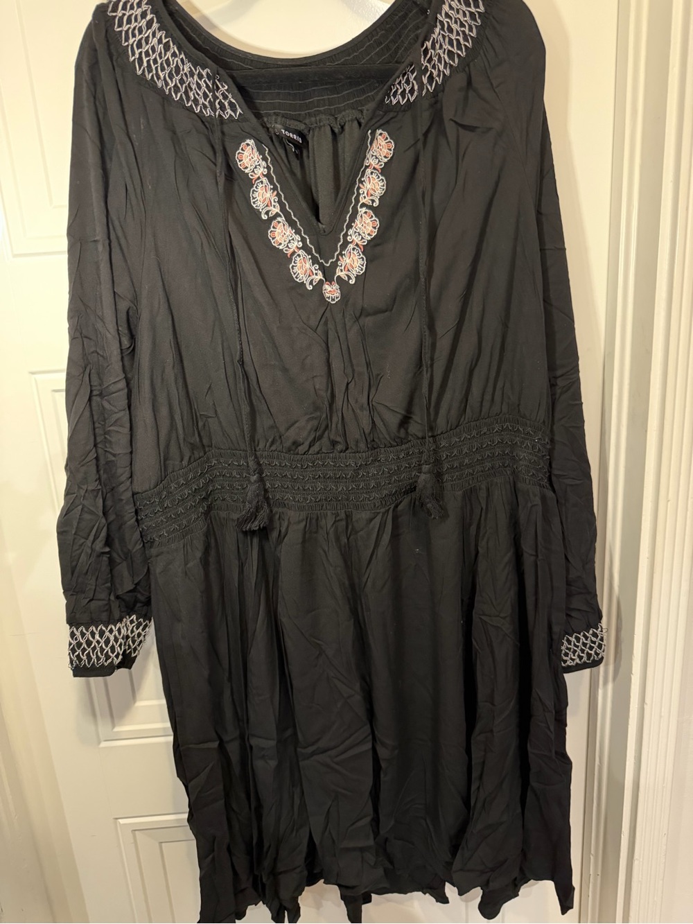Torrid Black Embroidered Boho Peasant Dress Long Sleeve Plus Size